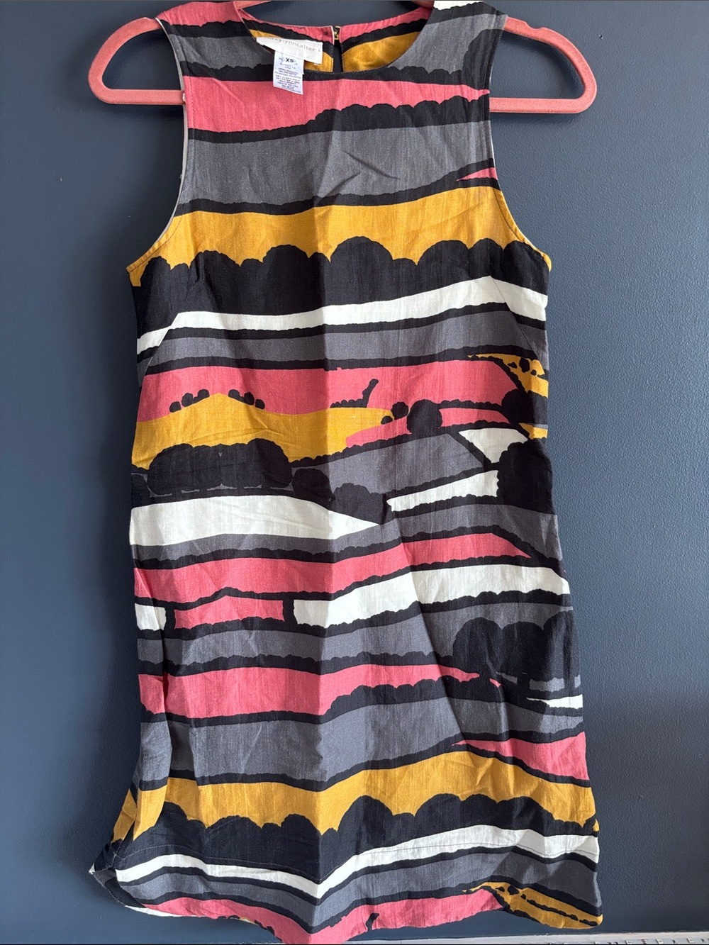 Corey Lynn Calter Coral, Mustard & Black Striped Sleeveless Dress